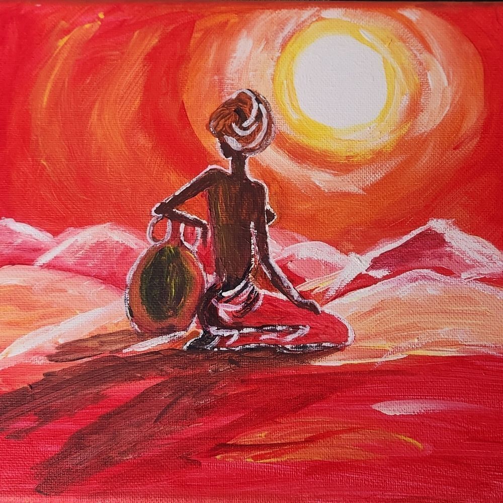 Original Hot African Day Sunset 10"×8" Canvas  Acrylic Painting